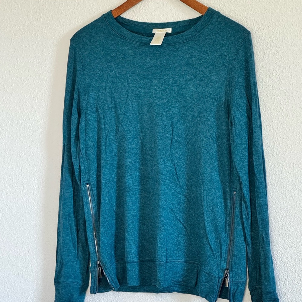 Matty M Womens Teal Blue Side Zip Long Sleeve Pullover Top Small MK8734-143CUS